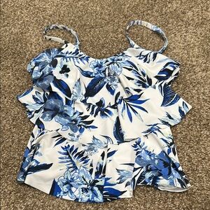 White and Blue Fitted Ruffled Bikini